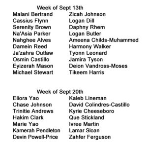Students of the Week Sept 13th and Sept 20th